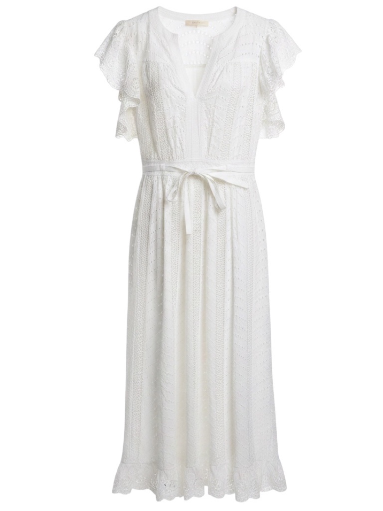 Ulla Johnson Pristine White Olga Flutter Sleeve Eyelet Midi Dress